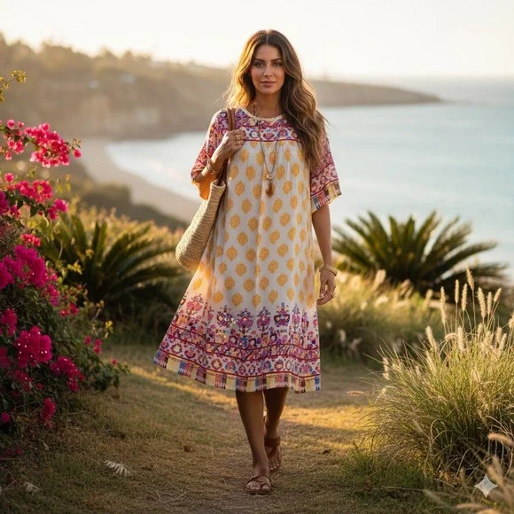 TANVI KEDIA Anthropologie Boho Sequin Embellished Shift Dress Large Folk $228 - Picture 5 of 8